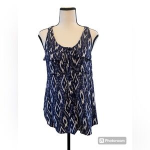Kenar | Blue button down sleeveless patterned top size small